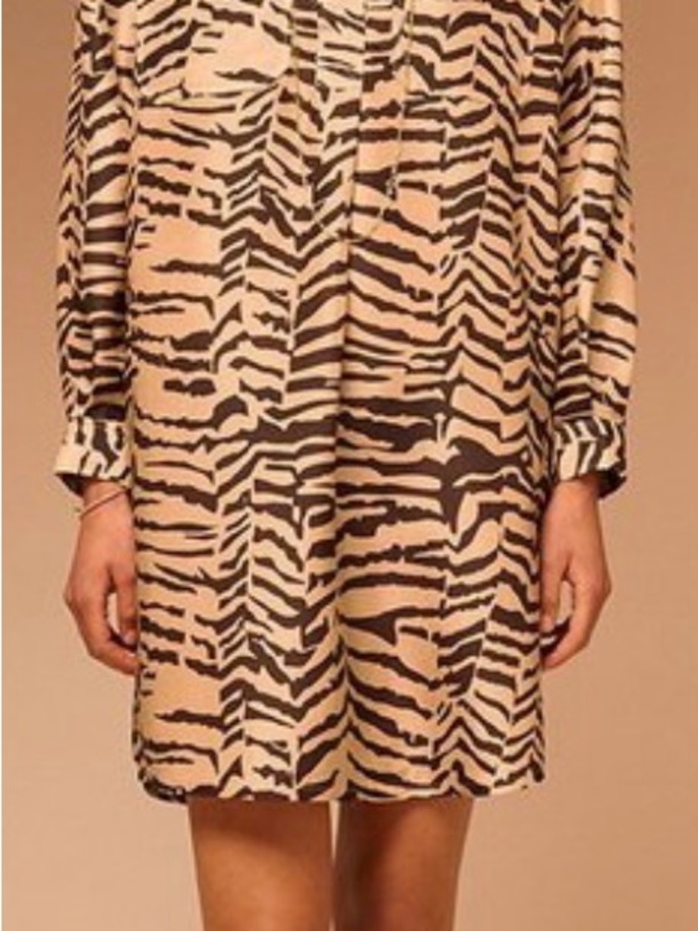 soeur Beige and Brown Zebra-Striped Button-Up Dress 100% Silk